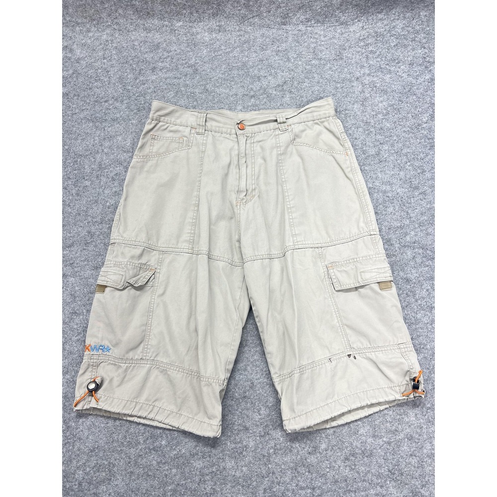Kikwear Shorts Mens 36 Beige Cargo Canvas Drawcord Hem Utility Pockets Y2K